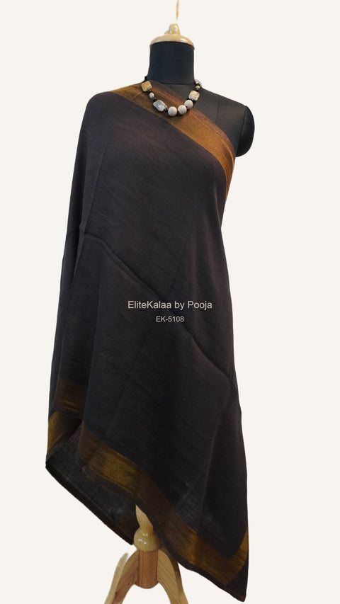 Black fine wool reversible stole with zari detail and a border finish
