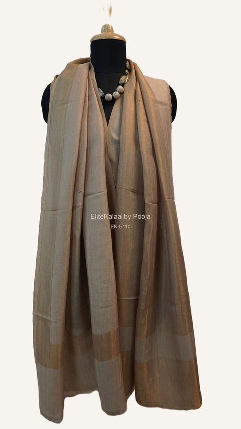 Fine wool reversible stole with zari detailing and contrasting gold bands in a solid-toned design