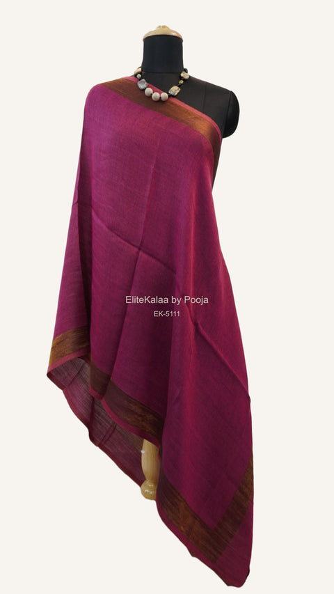 Dark pink fine wool reversible stole with zari and a subtle solid design with border detail