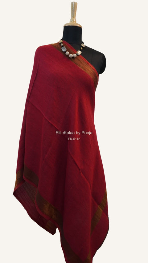 Red fine wool reversible stole with zari detailing and a border