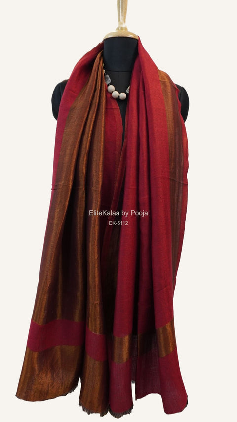 Red fine wool reversible stole with zari detailing and a border