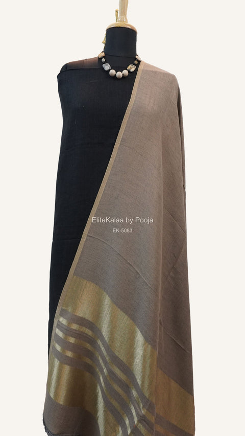 Beige fine wool reversible stole with zari and striped detailing