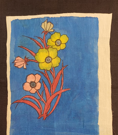 Kalamkari Bangalore silk patch with poppy flower motif in Mughal-05 design and 12x9 Inch size