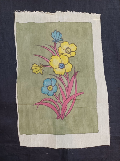 Kalamkari Bangalore Silk patch with a poppy flower motif and Mughal-03 design reference in 12x9 Inch size.