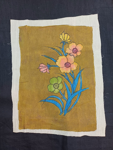Kalamkari silk patch with poppy flower motif and Mughal-09 design in 12x9 inch size