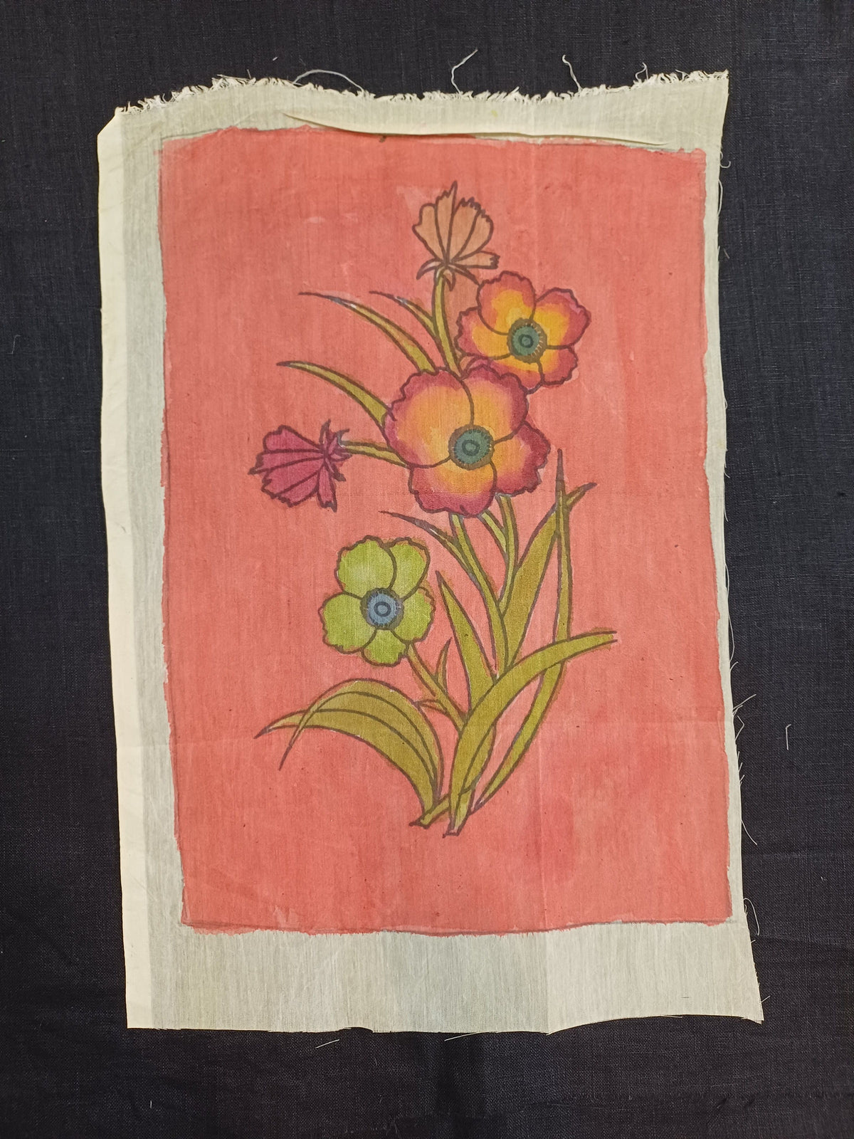 Kalamkari Bangalore Silk patch with poppy flower motif and Mughal-01 design, in 12x9 inch size
