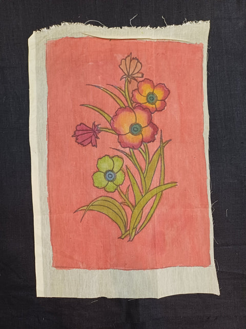 Kalamkari Bangalore Silk patch with poppy flower motif and Mughal-01 design, in 12x9 inch size