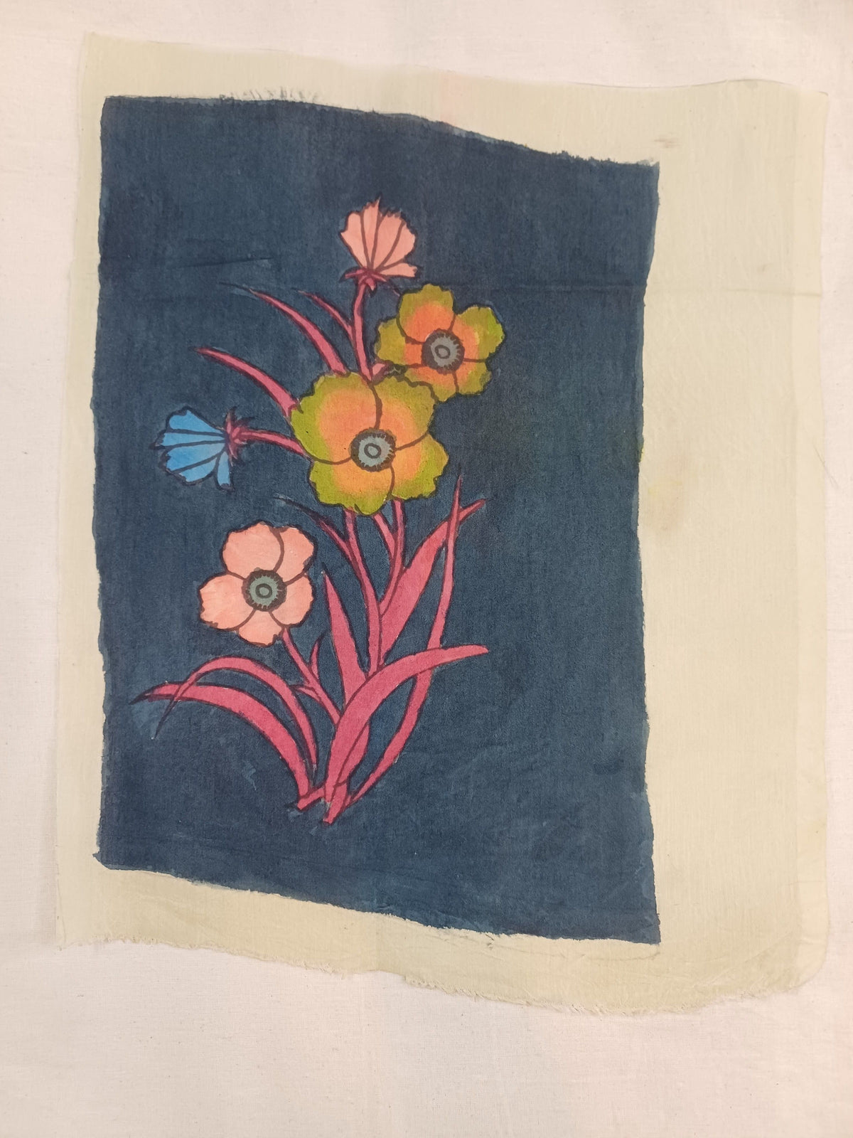 Kalamkari patch with poppy flower motif and Mughal-06 detail in 12x9 inch size