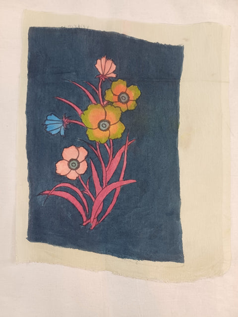 Kalamkari patch with poppy flower motif and Mughal-06 detail in 12x9 inch size