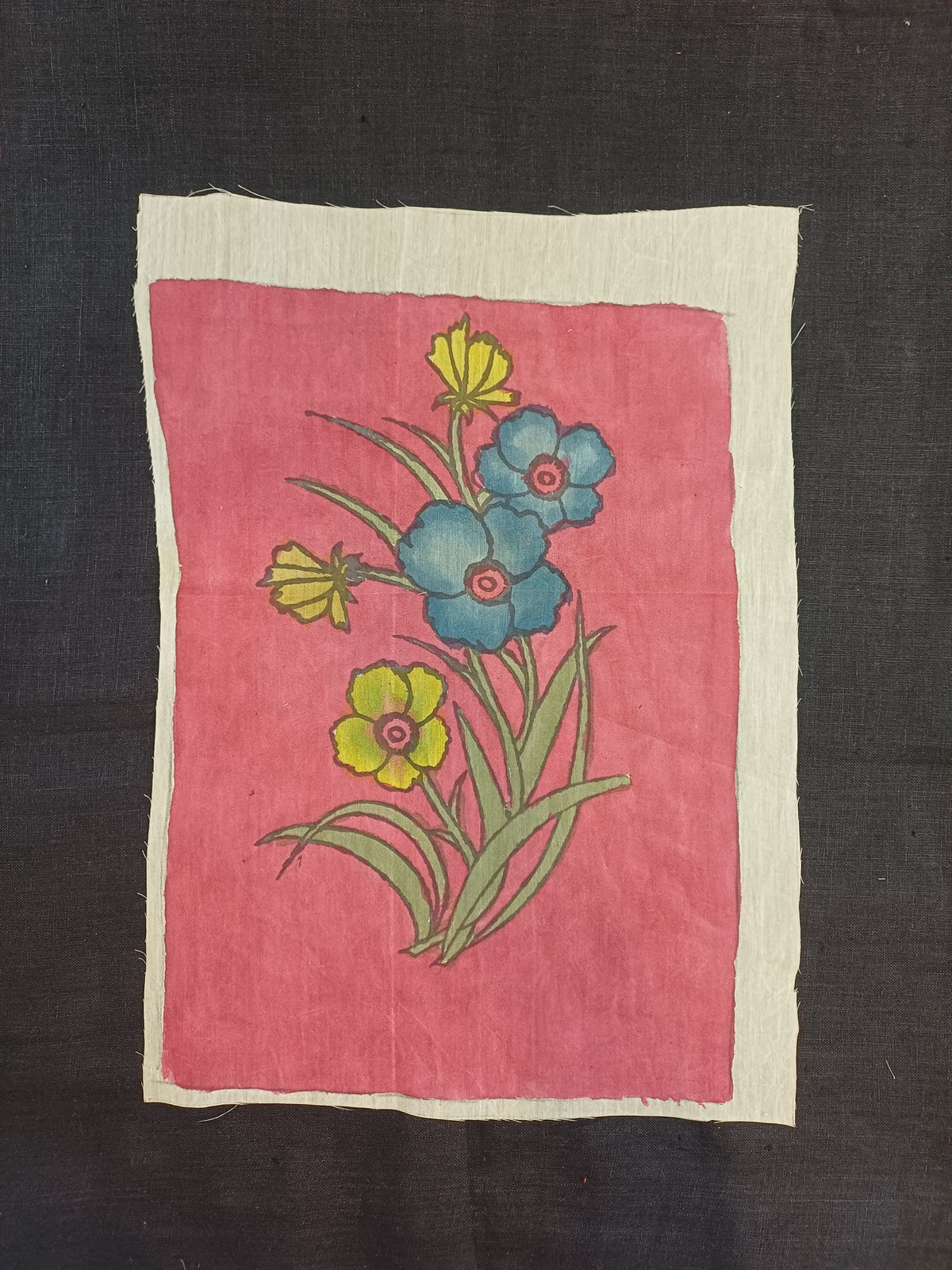 Kalamkari Bangalore Silk patch with poppy flower motif and Mughal-12 design, in 12x9 inch size