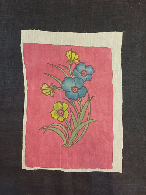 Kalamkari Bangalore Silk patch with poppy flower motif and Mughal-12 design, in 12x9 inch size