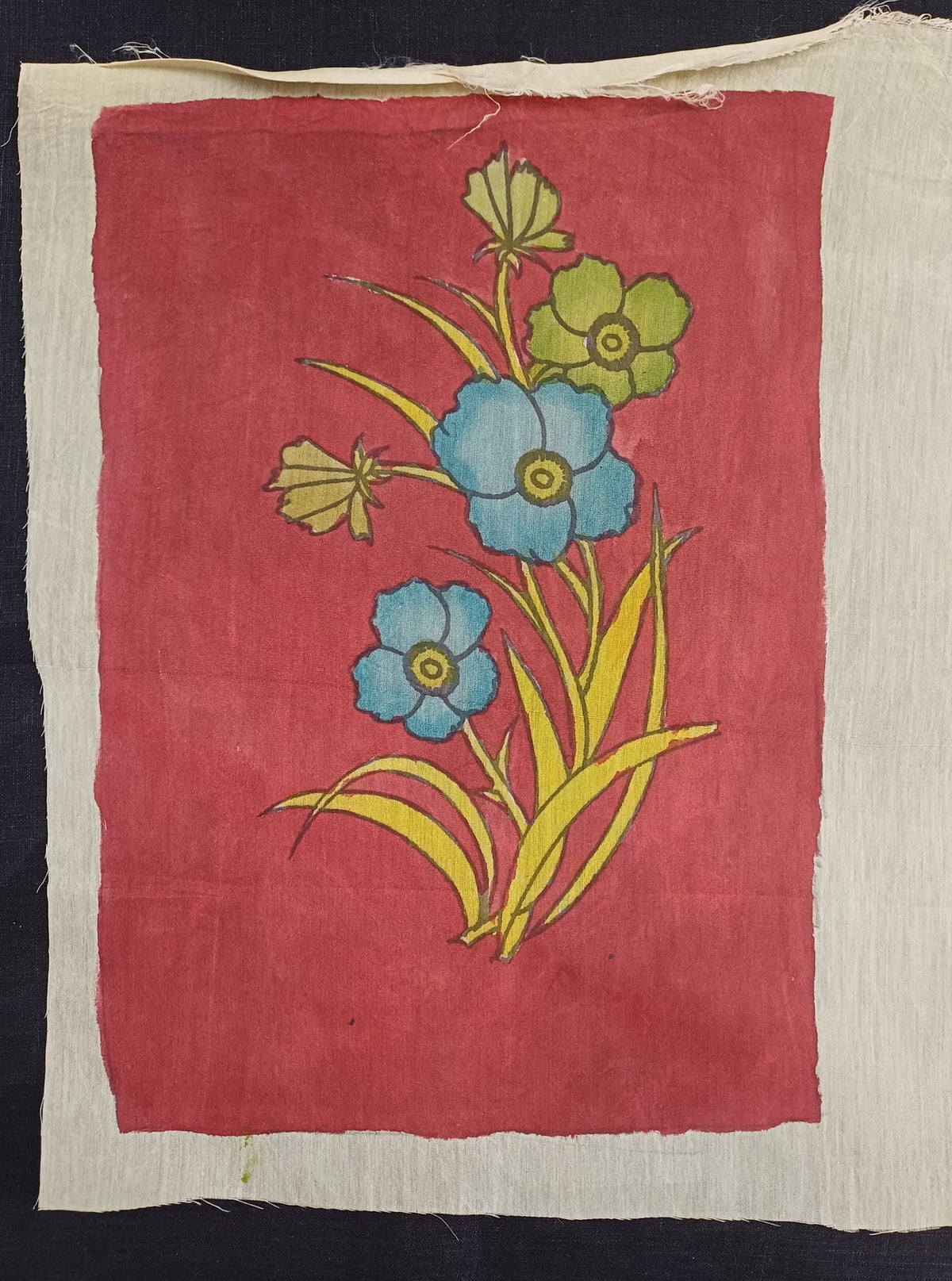 Kalamkari Bangalore Silk patch with poppy flower motif and Mughal-04 design, in 12x9 inch size